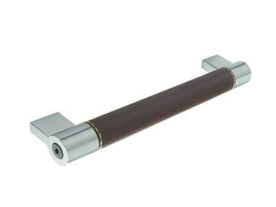 Bar handle, 224mm, stainless steel effect and brown leather effect  - H3