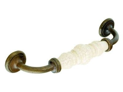 D handle, 128mm, antiqued brass and bone  - H157