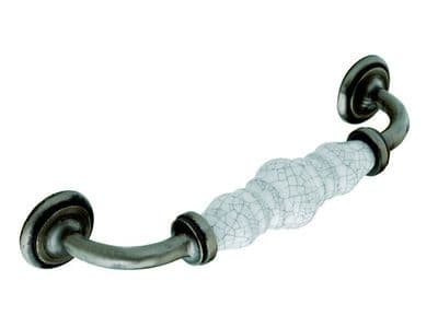 D handle, 128mm, antiqued pewter and grey crackled effect  - H156