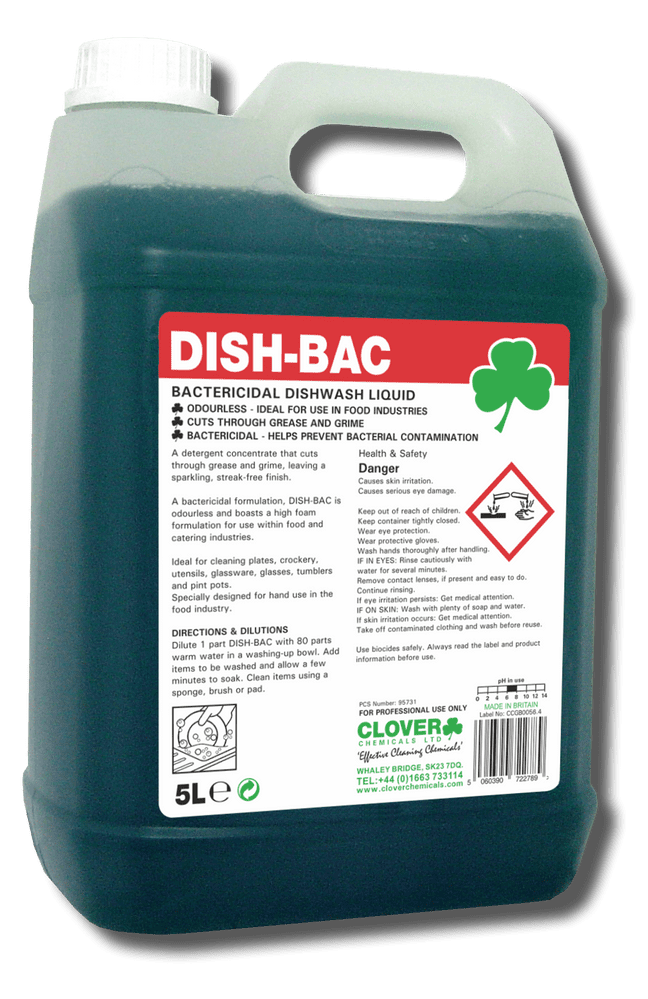 Clover Dish-Bac 5L - Bactericidal Washing Up Liquid