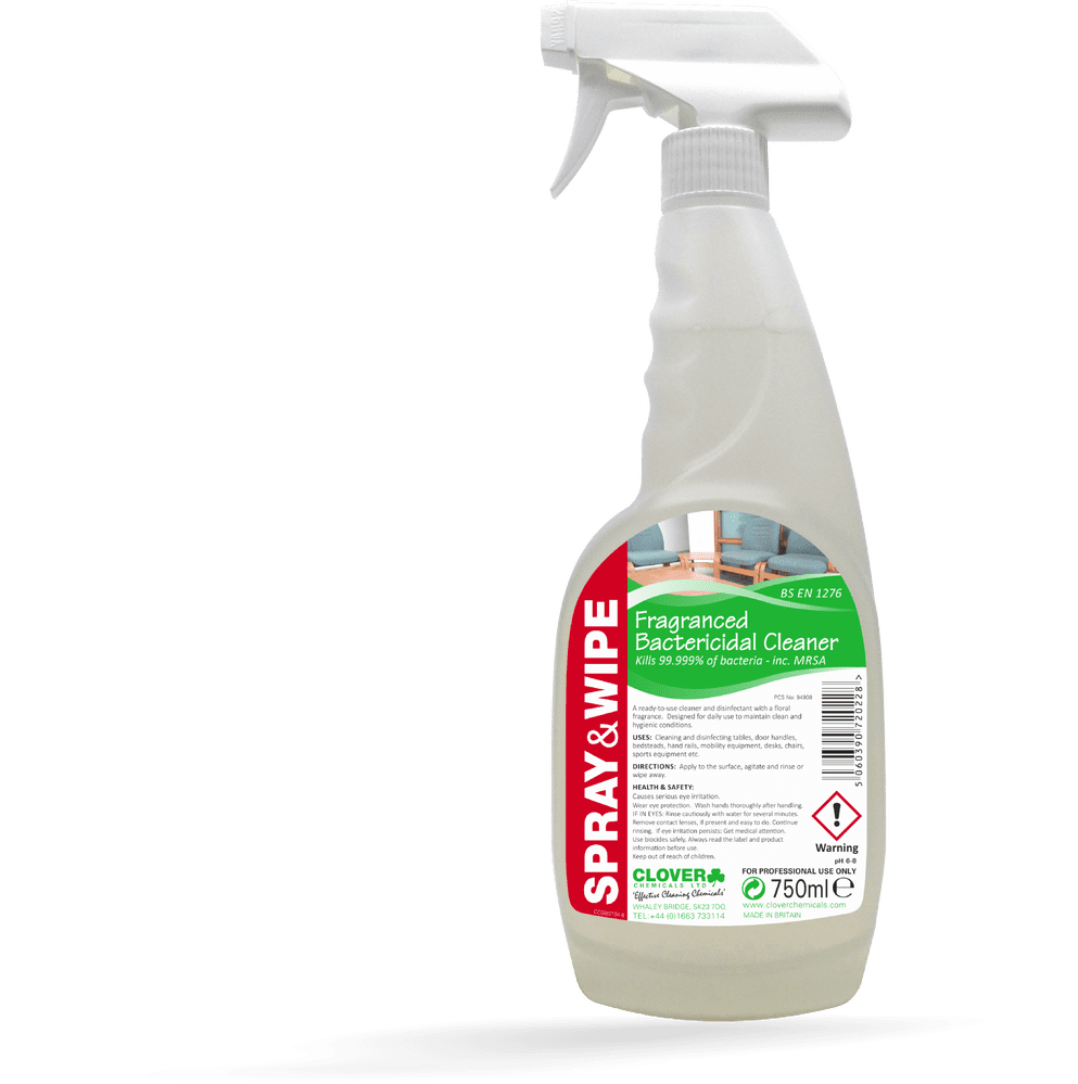 Clover Spray & Wipe Fragrant Cleaner and Disinfectant Kills 99.999% of bacteria.